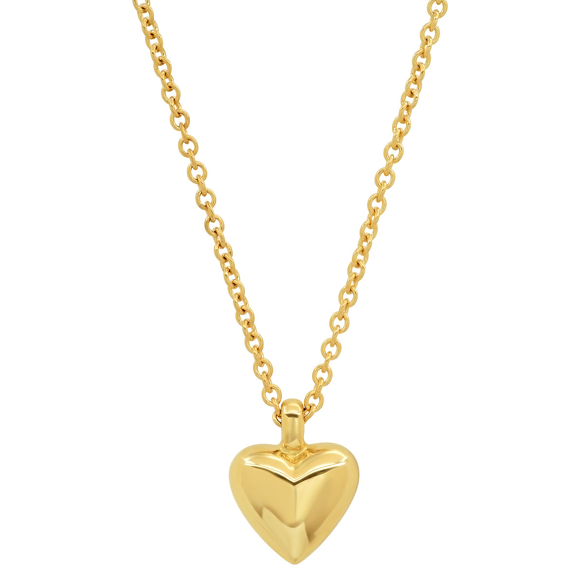 14K Yellow Gold Mini Reversible Diamond and Gold Puffy Heart Necklace